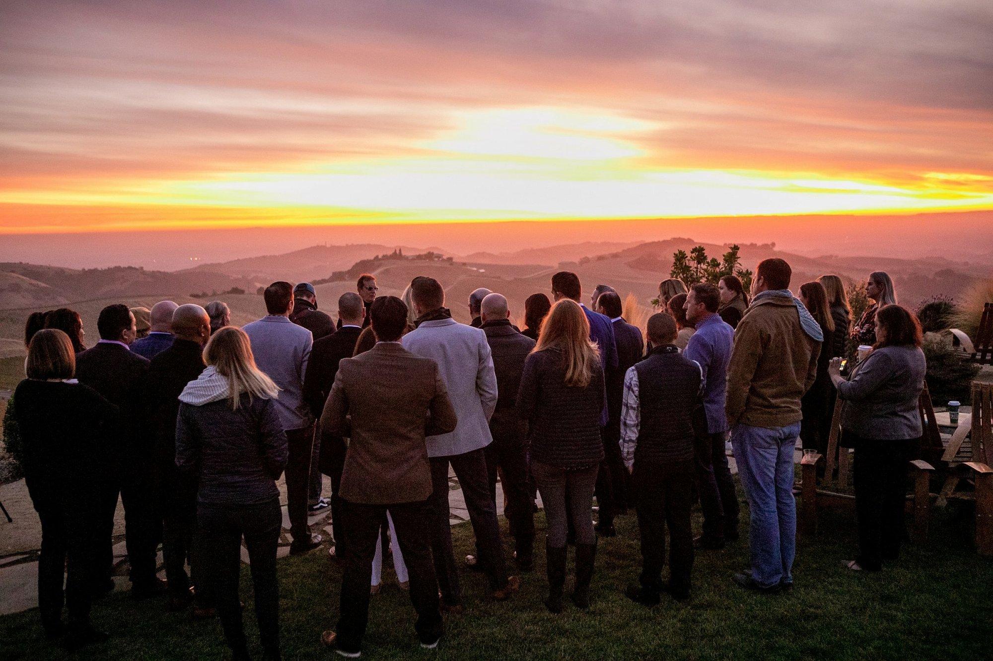 DAOU employees watching the sunset on the Estate